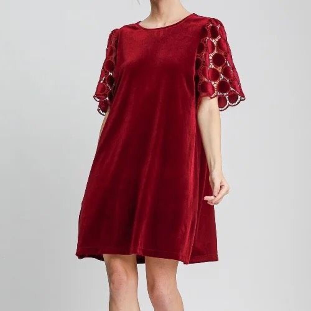 NWT Umgee Cabernet Red Velvet Shift Dress Size XL